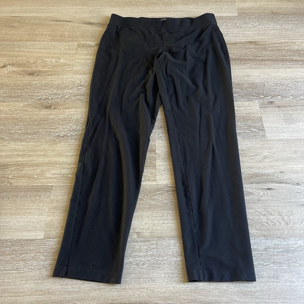 Eileen Fisher Pull On Black Pant Large Crepe Straight Leg Washable Capsule
